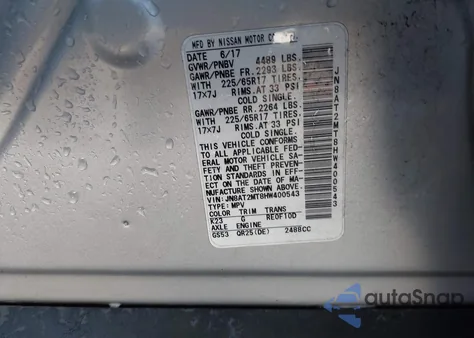 2017 Nissan Rogue Sv из США, поврежденный, VIN JN8AT2MT8HW400543